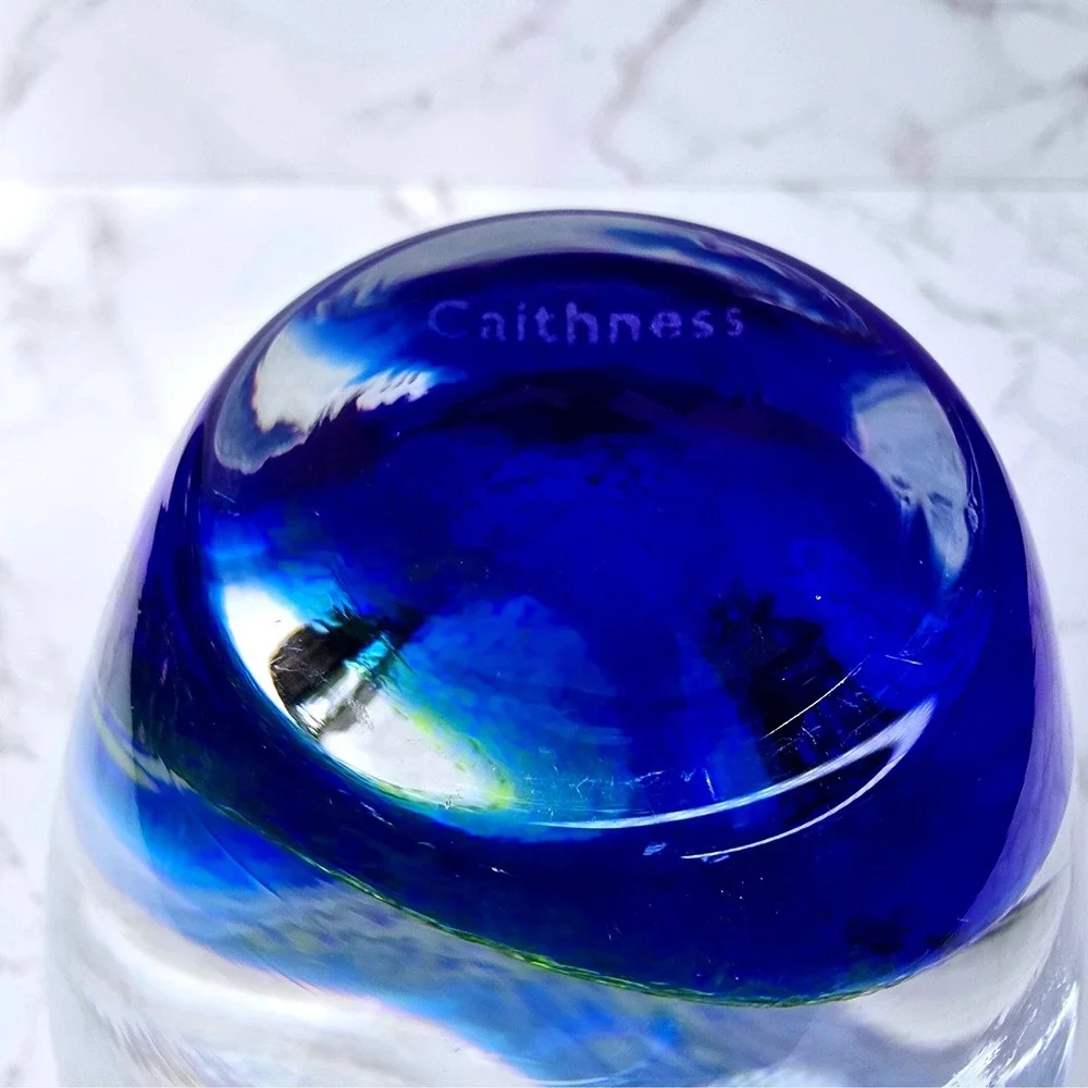 Vtg Caithness Scotland Art Glass Vase Etched Whale & Calf Ocean Nautical 8 Inch